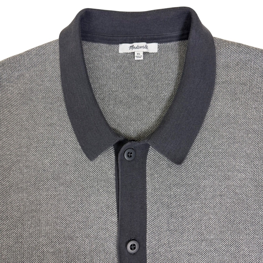 Madewell Button Front Polo Shirt Mens XL Grey Short Sleeve Cotton Knit Birdseye